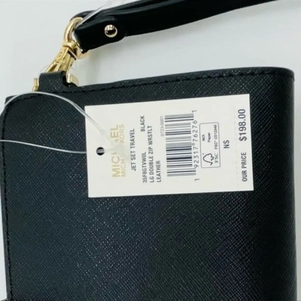 Michael Kors Large Double Zip Wallet Wristlet Black Leather